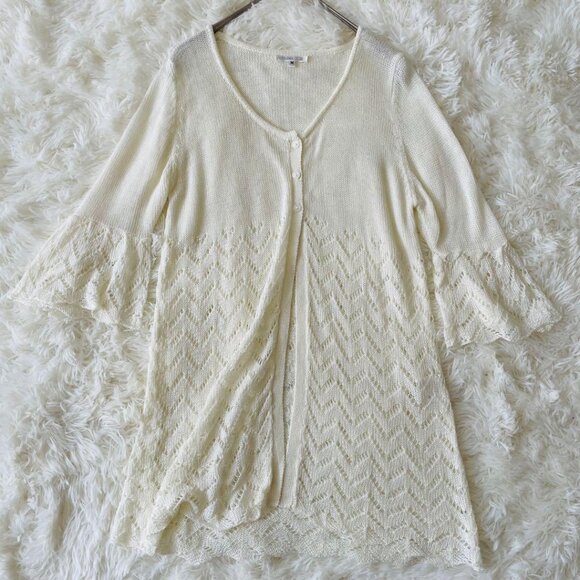 Cinemu Lace Knit Flare Cardigan M Off White - Picture 2 of 6